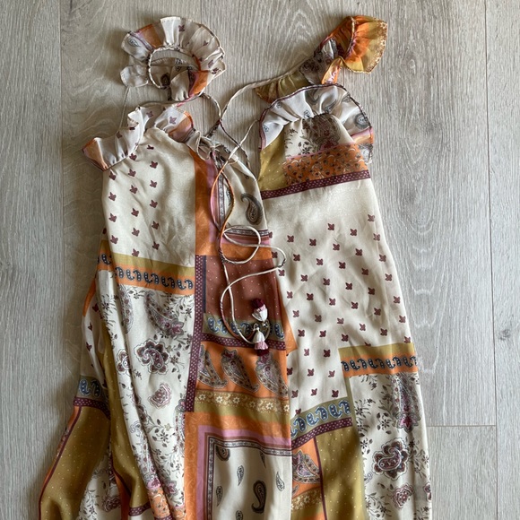 Zara Midi Boho Ruffle Orange and Mustard Patch Print Dress - Picture 2 of 6